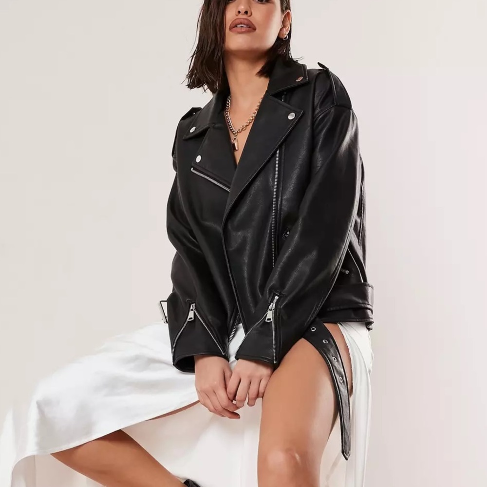 Missguided black faux leather oversized jacket